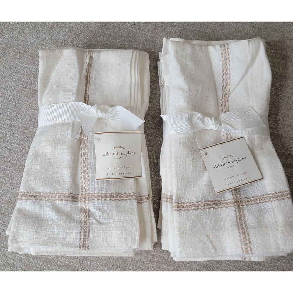 Pottery Barn Dishcloth Napkins Set of 4 Cream &‎ Beige 20x20 100 Cotton NEW